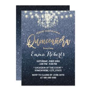 Quinceanera Modern Navy Blue Glitter Chandelier