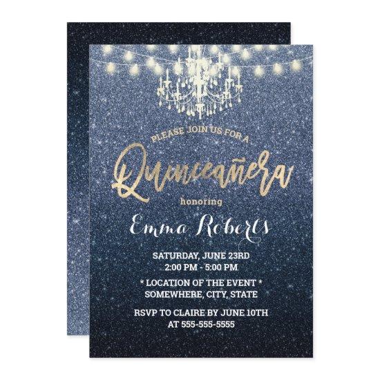Quinceanera Modern Navy Blue Glitter Chandelier