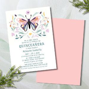 Quinceañera Modern Pink Purple Butterfly Floral