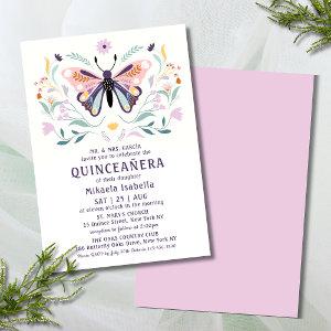 Quinceañera Modern Pink Purple Butterfly Floral
