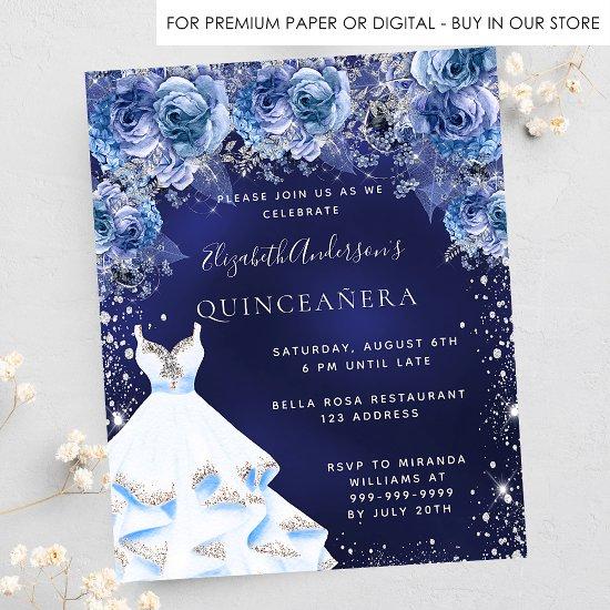 Quinceanera navy blue dress floral
