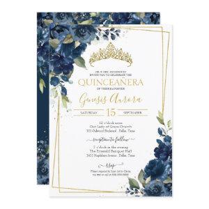 Quinceañera Navy Blue Elegant Watercolor Floral In