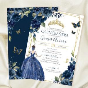Quinceañera Navy Blue Floral Butterflies and Dress