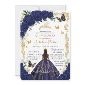 Quinceañera Navy Blue Floral Gold Princess