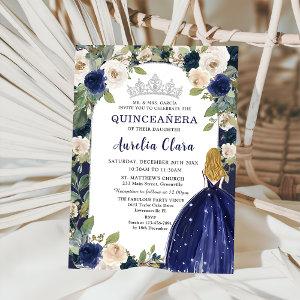 Quinceañera Navy Blue Floral Princess Birthday
