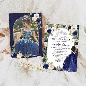 Quinceañera Navy Blue Floral Princess Birthday