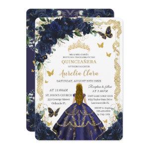 Quinceañera Navy Blue Flowers Blonde Princess