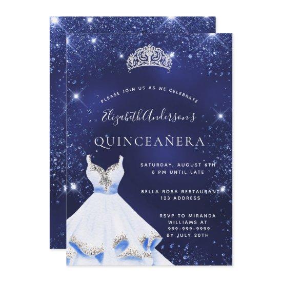 Quinceanera navy blue glitter dress tiara