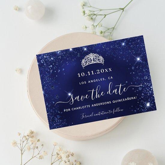 Quinceanera navy blue glitter sparkles Save The Date