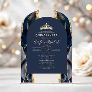 Quinceañera Navy Blue Gold Agate Elegant Acrylic