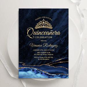 Quinceanera Navy Blue Gold Agate Marble