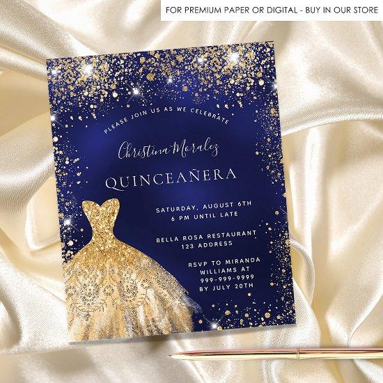 Quinceanera navy blue gold dress budget