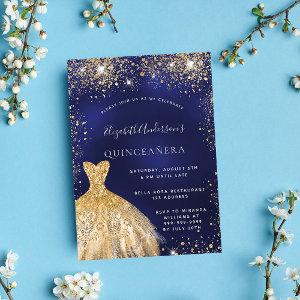 Quinceanera navy blue gold dress glamorous
