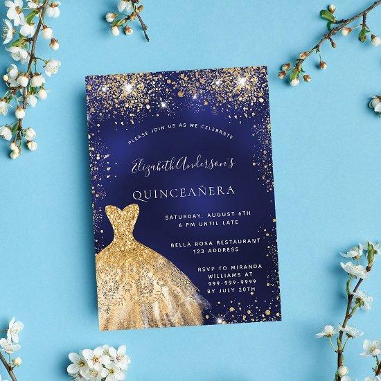 Quinceanera navy blue gold dress luxury