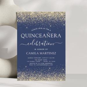 Quinceanera Navy Blue Gold Modern Glitter Sparkle