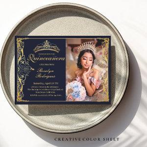Quinceanera Navy Blue Gold Quinceanera with photo