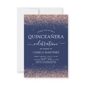 Quinceanera Navy Blue Rose Gold Blush Pink