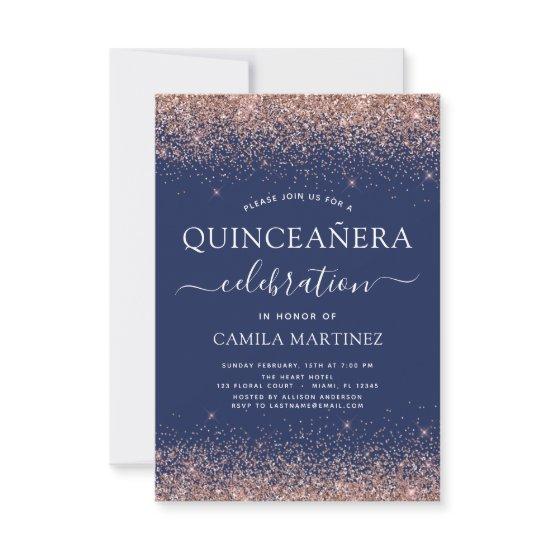 Quinceanera Navy Blue Rose Gold Blush Pink