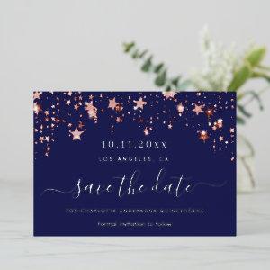 Quinceanera navy blue rose Save the Date Foil Holiday Card