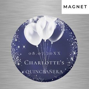 Quinceanera navy blue silver balloon Save the date Magnet