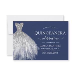 Quinceanera Navy Blue Silver Glitter Sparkle