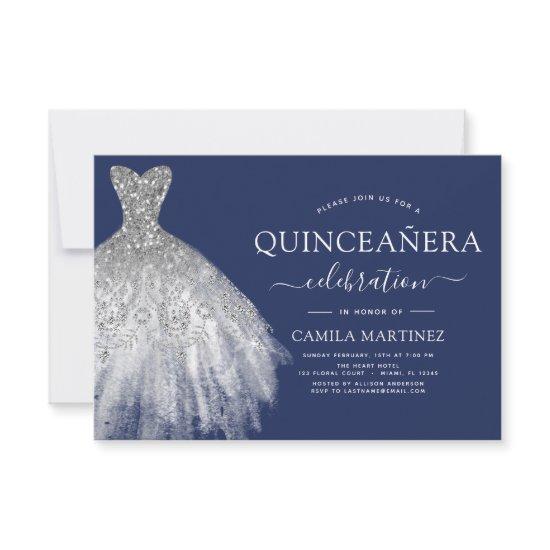 Quinceanera Navy Blue Silver Glitter Sparkle