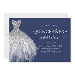 Quinceanera Navy Blue Silver Glitter Sparkle