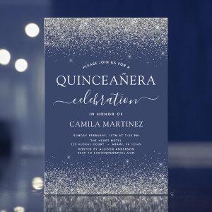 Quinceanera Navy Blue Silver Modern Glitter