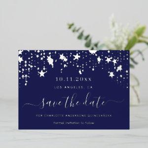 Quinceanera navy blue silver Save the Date Foil Holiday Card