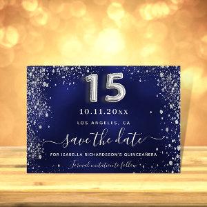 Quinceanera navy blue silver sparkles save the date