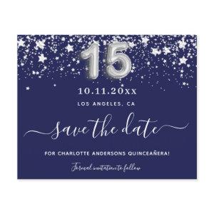 Quinceanera navy blue silver star save date budget flyer