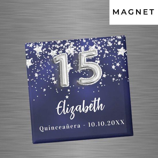 Quinceanera navy blue silver stars magnet
