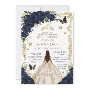 Quinceañera Navy Floral Champagne Gold Princess