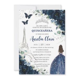 Quinceañera Navy Floral Paris Eiffel Princess Gown