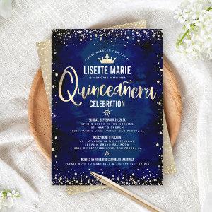 Quinceañera Navy Gold Foil Glitter Princess Crown