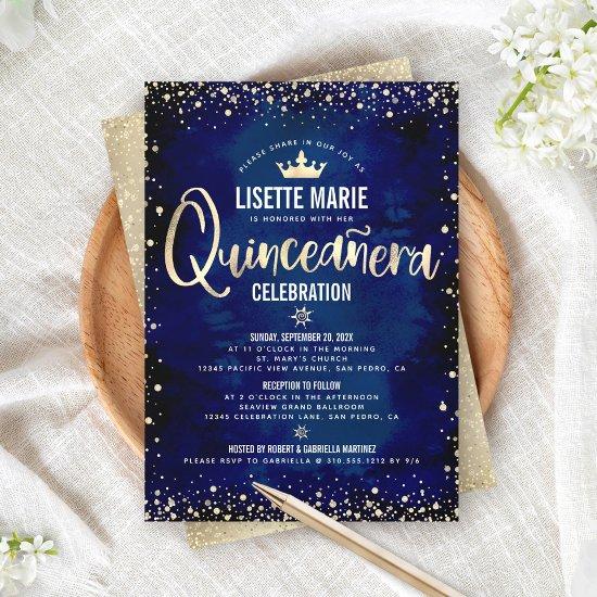 Quinceañera Navy Gold Foil Glitter Princess Crown