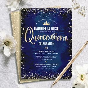 Quinceañera Navy Gold Glitter Foil Princess Crown