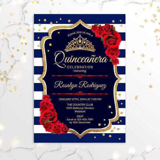 Quinceanera - Navy Gold Red