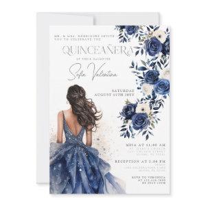 Quinceañera Navy Royal Blue Floral Gown Princess