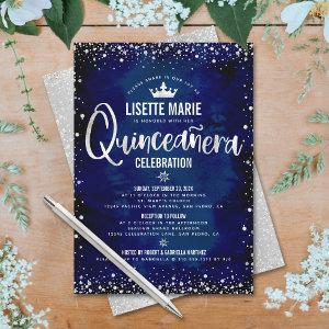 Quinceañera Navy Silver Glitter Princess Crown