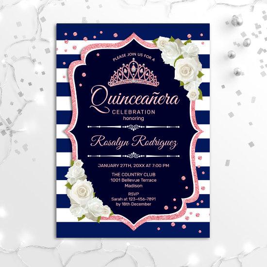 Quinceanera - Navy White Rose Gold