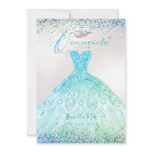 Quinceanera Ombre Aqua Green Glitter Gown