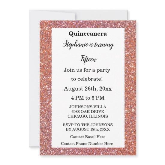 Quinceanera Orange Pink Glitter 15th Birthday Cute