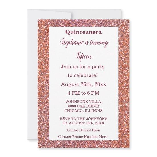 Quinceanera Orange Pink Rose Glitter 15th Birthday