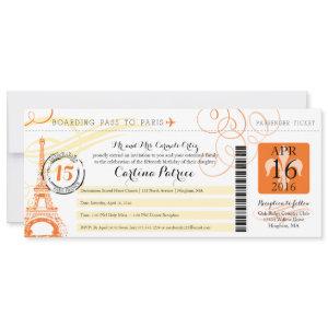 Quinceanera Orange & Yellow Paris Boarding Pass