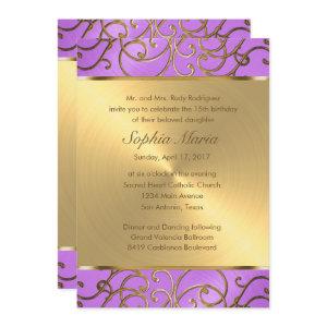 Quinceanera Orchid Purple and Gold Filigree Swirls