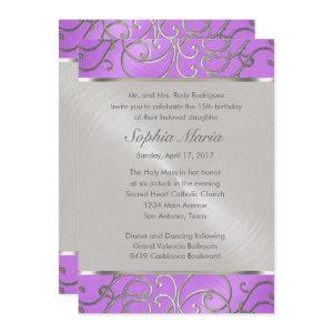 Quinceanera Orchid Purple Silver Filigree Swirls