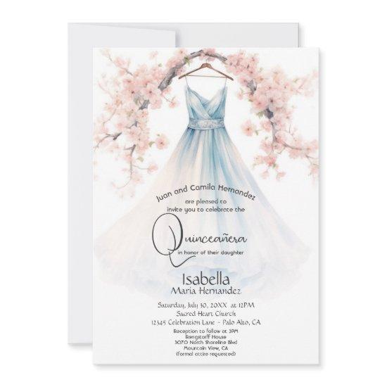 Quinceañera | Pale Blue Gown Pink Blossoms