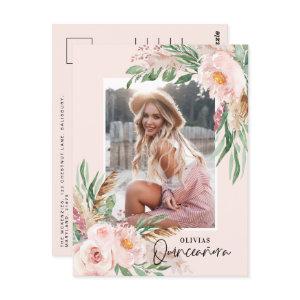 Quinceañera pale pink girly floral photo birthday  postcard