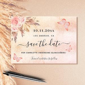 Quinceanera pampas blush butterfly save the date